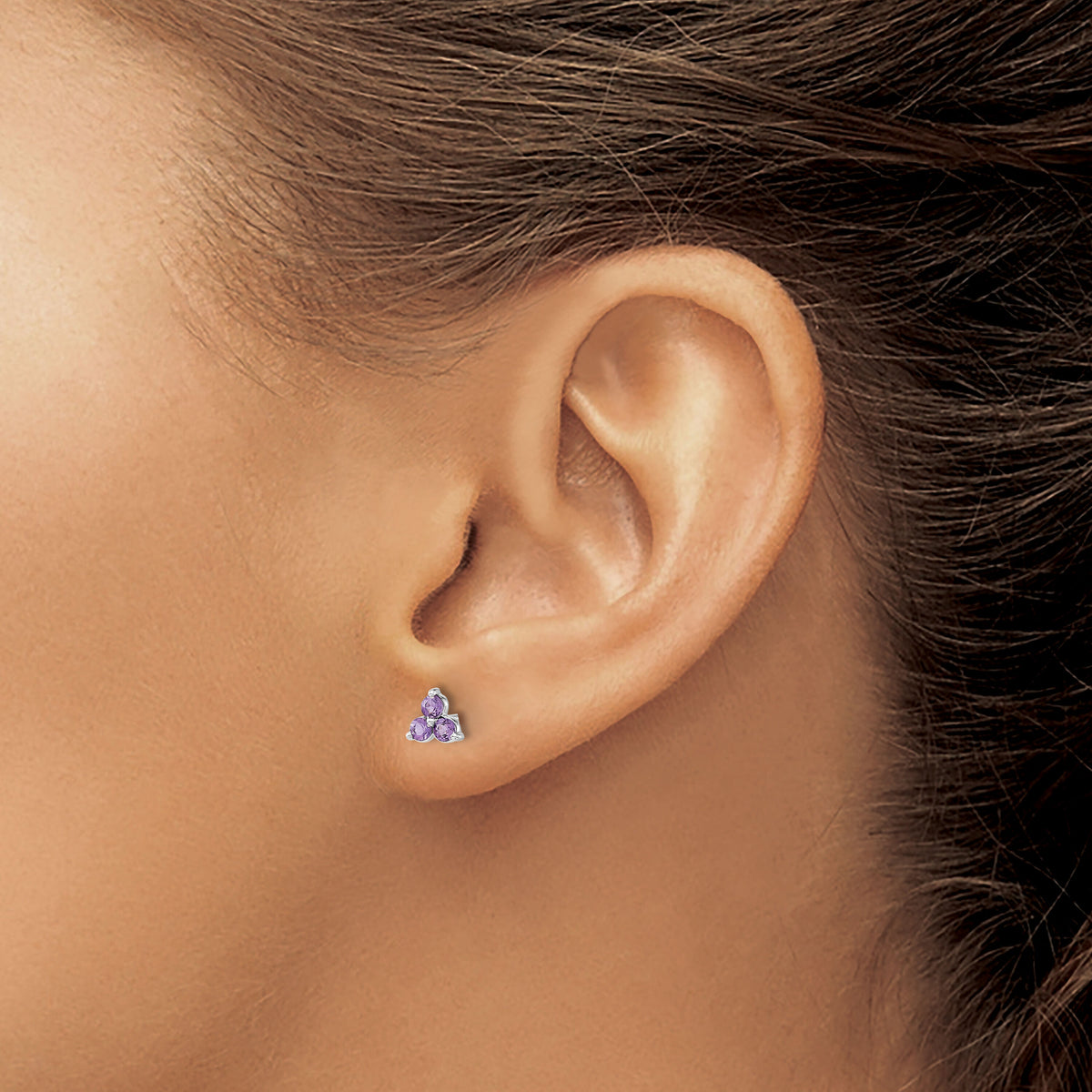 14k White Gold 3-stone Amethyst Triangle Earrings-EM7119-AM-W