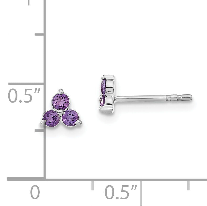 14k White Gold 3-stone Amethyst Triangle Earrings-EM7119-AM-W