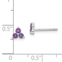14k White Gold 3-stone Amethyst Triangle Earrings-EM7119-AM-W