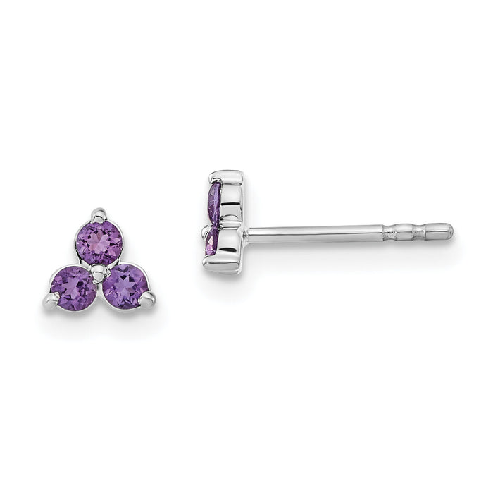 14k White Gold 3-stone Amethyst Triangle Earrings-EM7119-AM-W