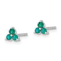 14k White Gold 3-stone Created Emerald Triangle Earrings-EM7119-EM-W