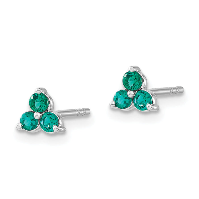 14k White Gold 3-stone Created Emerald Triangle Earrings-EM7119-EM-W