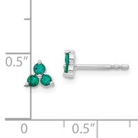 14k White Gold 3-stone Created Emerald Triangle Earrings-EM7119-EM-W