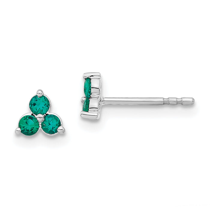 14k White Gold 3-stone Created Emerald Triangle Earrings-EM7119-EM-W
