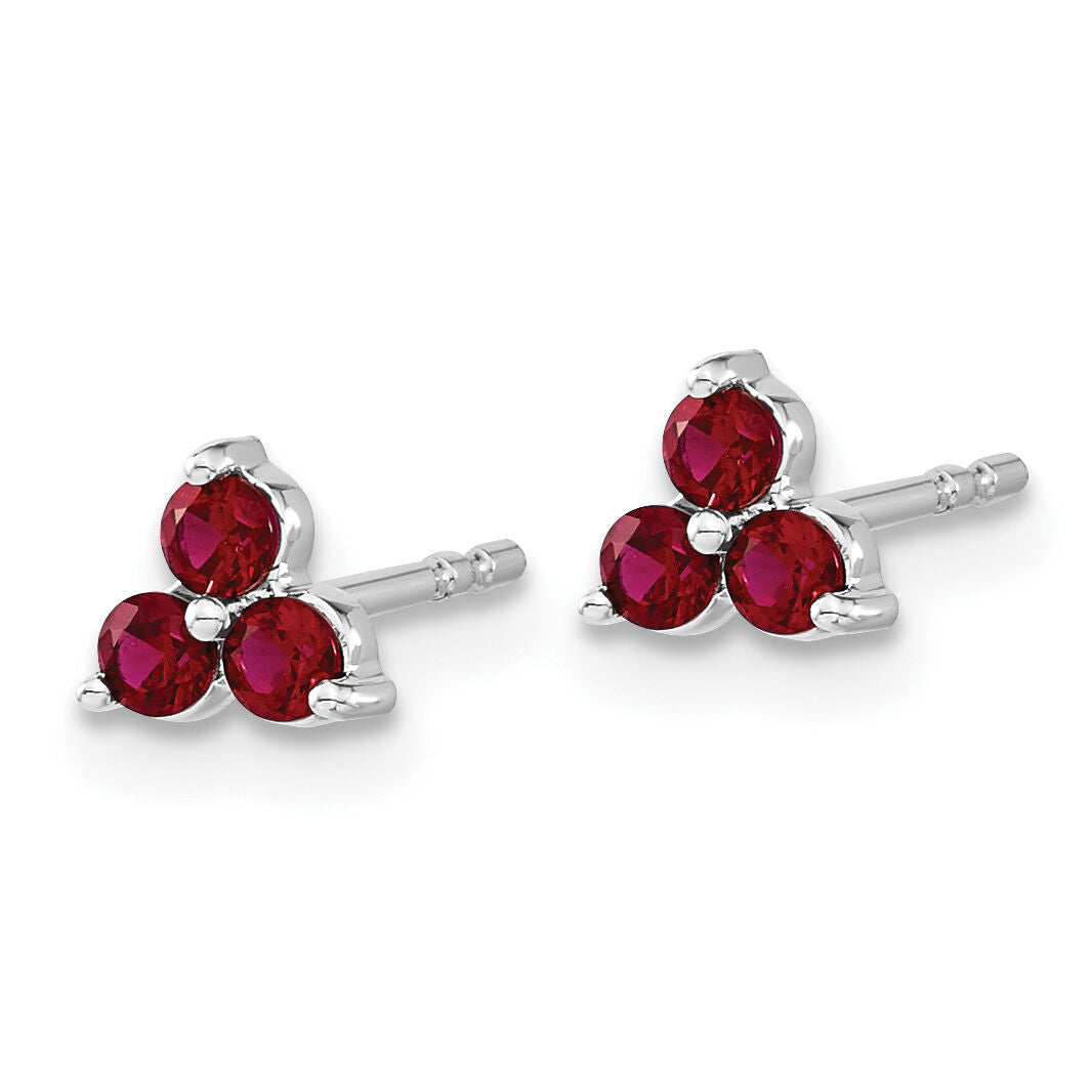 14k White Gold 3-stone Created Ruby Triangle Earrings-EM7119-RU-W