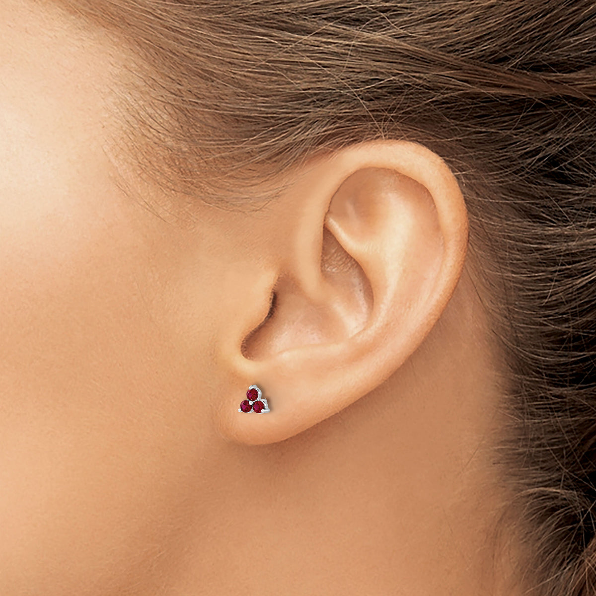 14k White Gold 3-stone Created Ruby Triangle Earrings-EM7119-RU-W