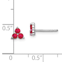 14k White Gold 3-stone Created Ruby Triangle Earrings-EM7119-RU-W
