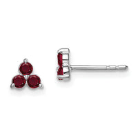 14k White Gold 3-stone Created Ruby Triangle Earrings-EM7119-RU-W