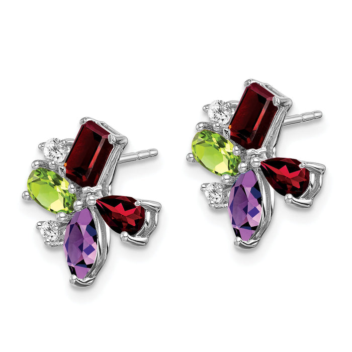 14k White Gold Amethyst/Peridot/Garnet/Diamond Earrings-EM7129-AM/PE-011-WA