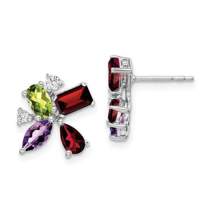 14k White Gold Amethyst/Peridot/Garnet/Diamond Earrings-EM7129-AM/PE-011-WA