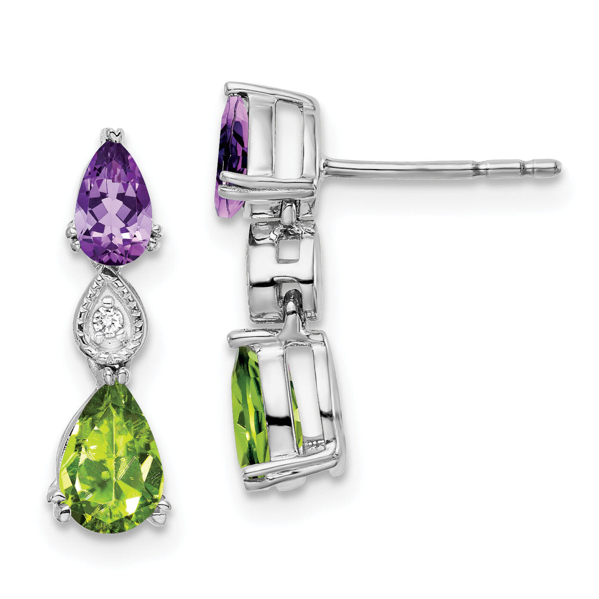 14k White Gold Amethyst/Peridot/Diamond Earrings-EM7131-AM/PE-002-WA