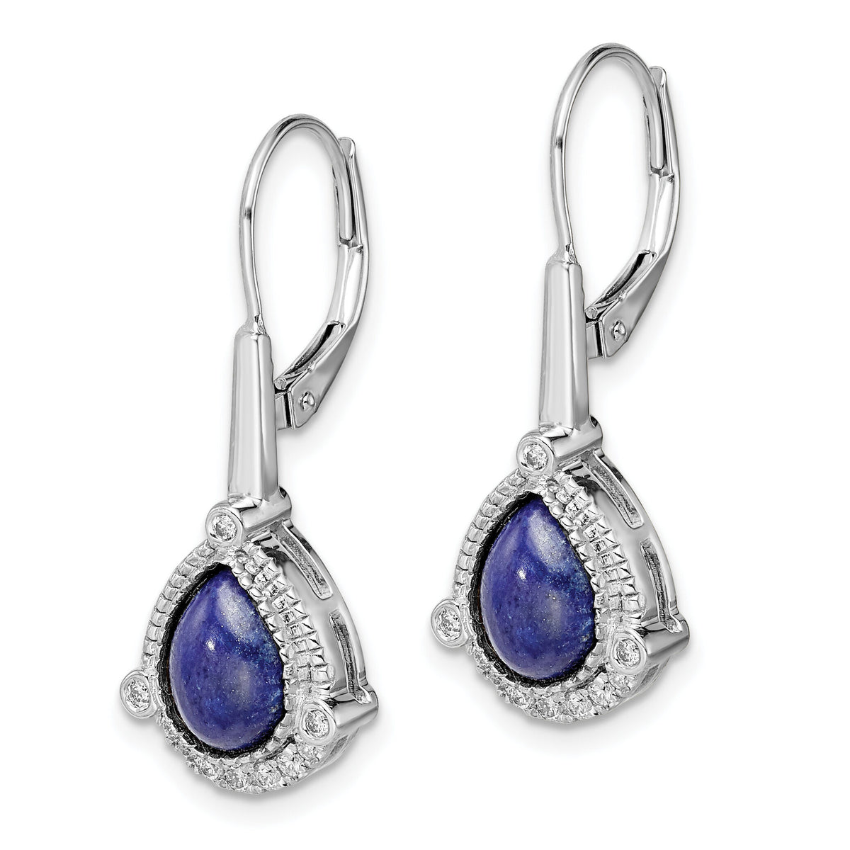 14k White Gold Pear Lapis and Diamond Leverback Earrings-EM7138-LP-014-WA