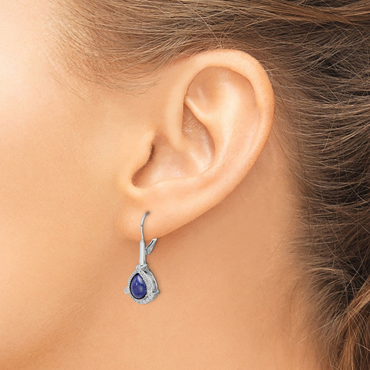 14k White Gold Pear Lapis and Diamond Leverback Earrings-EM7138-LP-014-WA