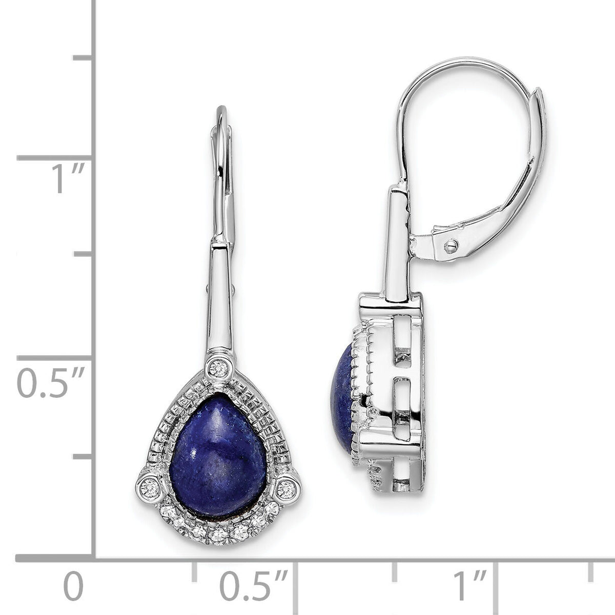 14k White Gold Pear Lapis and Diamond Leverback Earrings-EM7138-LP-014-WA