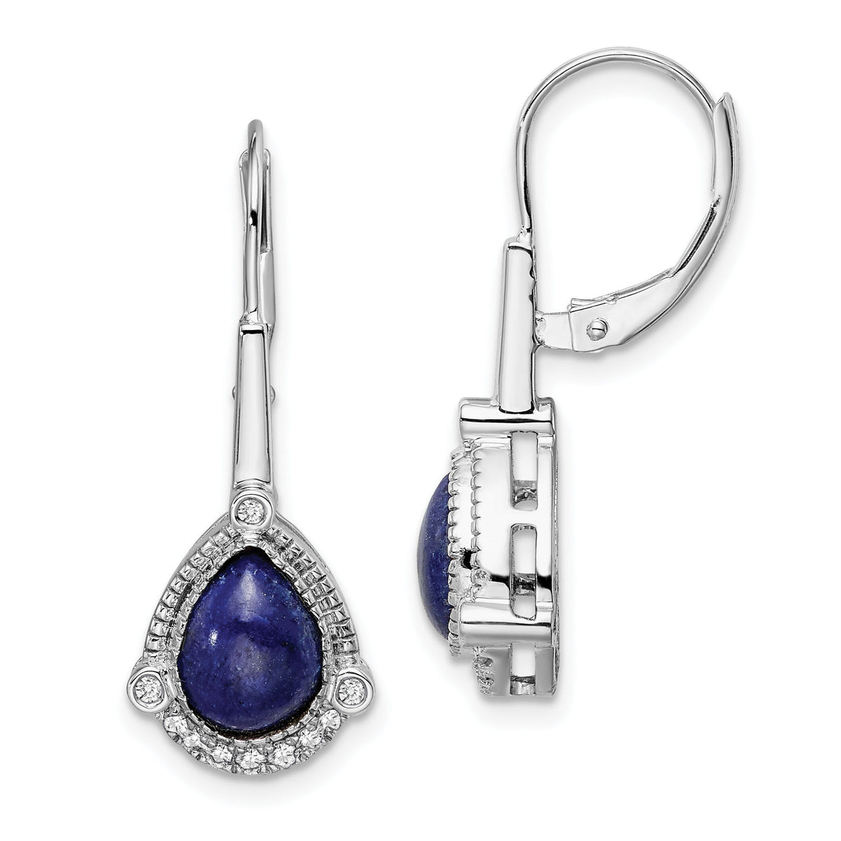 14k White Gold Pear Lapis and Diamond Leverback Earrings-EM7138-LP-014-WA