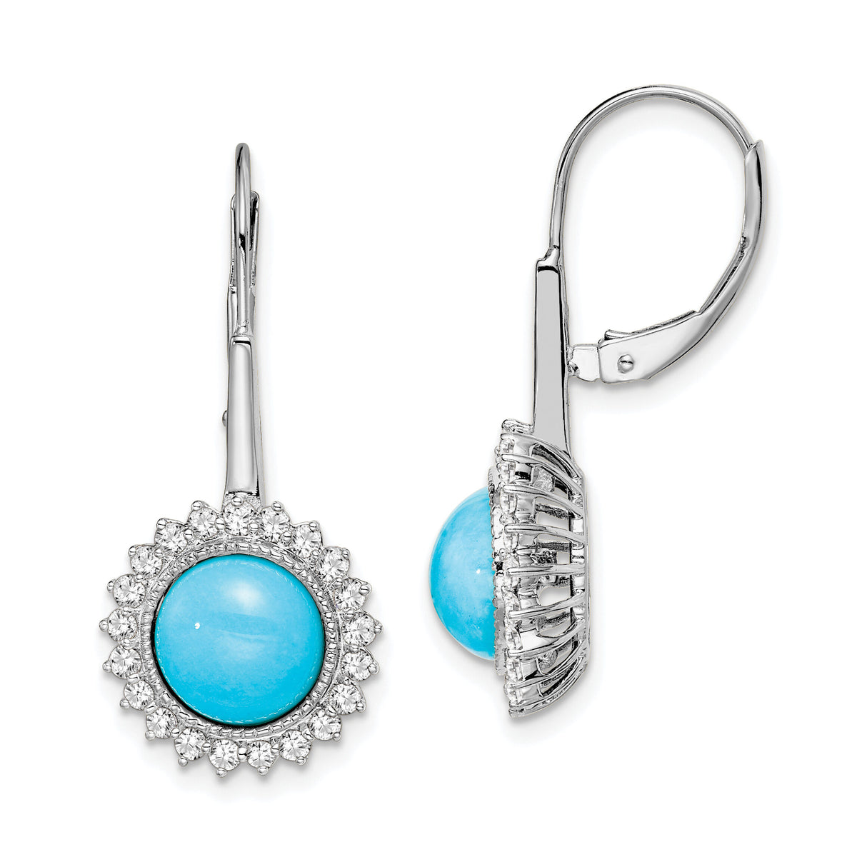 14k White Gold Turquoise and Diamond Leverback Earrings-EM7139-BTQ-063-WA