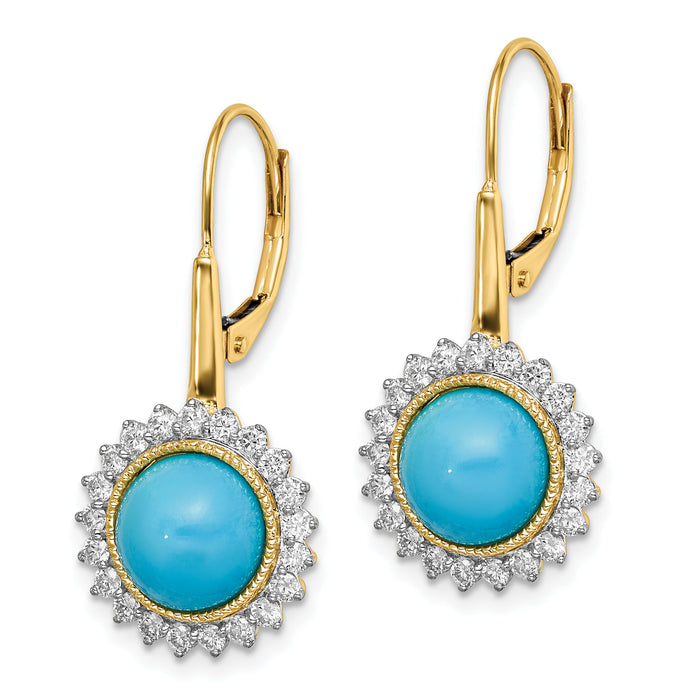 14k Turquoise and Diamond Leverback Earrings-EM7139-BTQ-063-YA