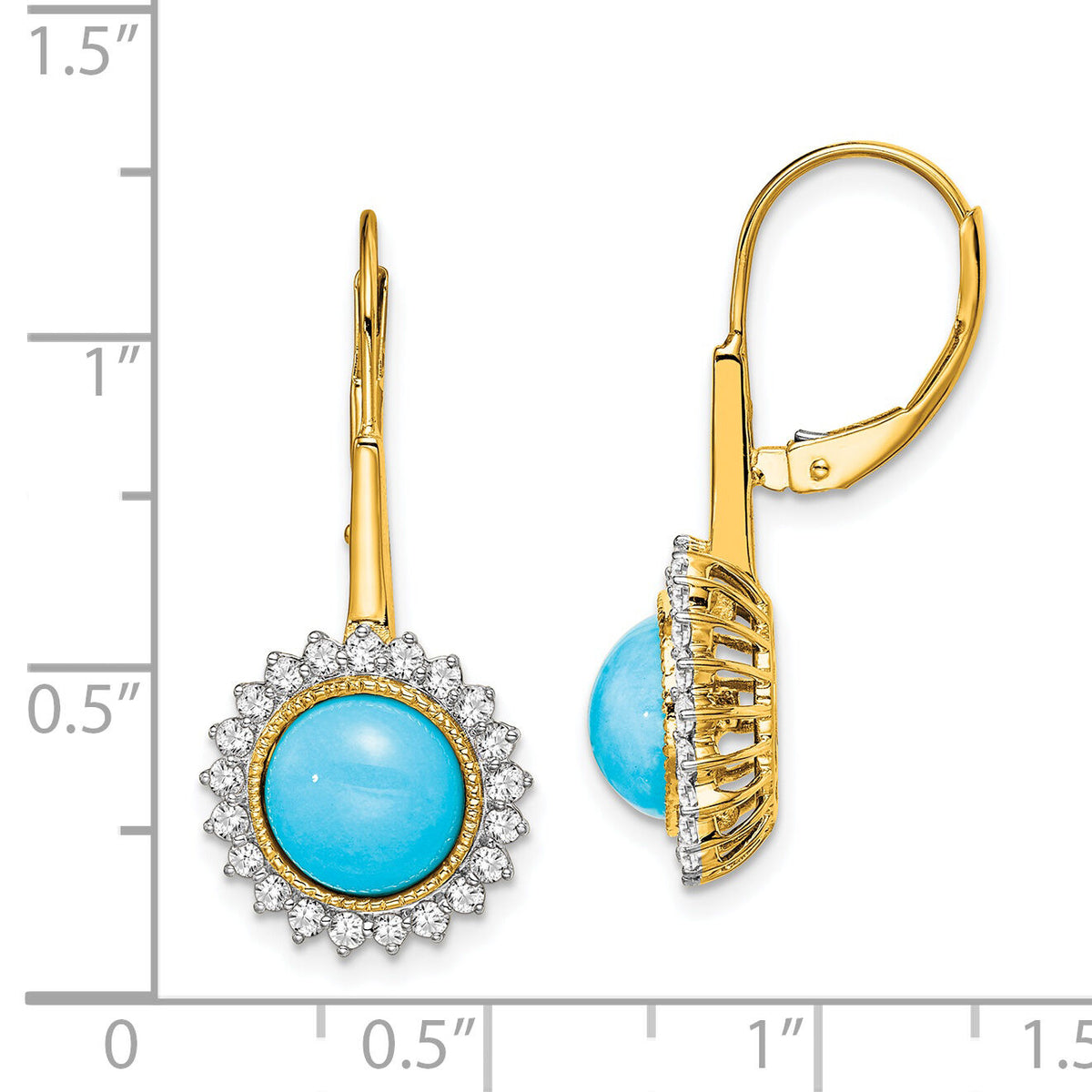 14k Turquoise and Diamond Leverback Earrings-EM7139-BTQ-063-YA