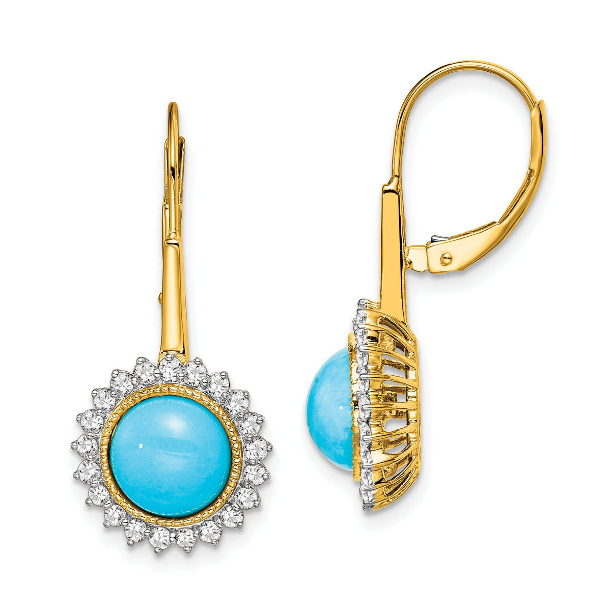 14k Turquoise and Diamond Leverback Earrings-EM7139-BTQ-063-YA