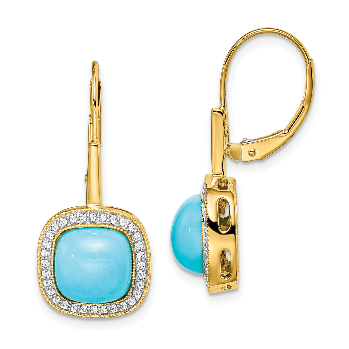 14k Turquoise and Diamond Leverback Earrings-EM7141-BTQ-026-YA