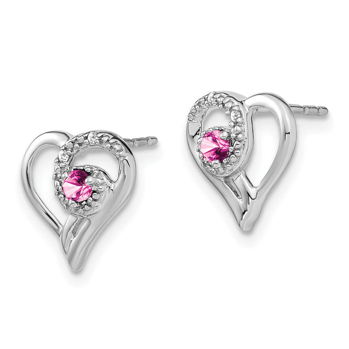 14k White Gold Pink Sapphire and Diamond Heart Earrings-EM7173-PS-002-WA