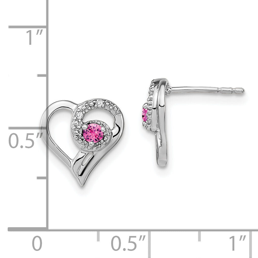 14k White Gold Pink Sapphire and Diamond Heart Earrings-EM7173-PS-002-WA