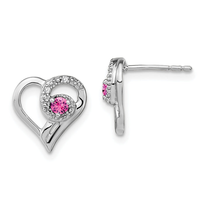 14k White Gold Pink Sapphire and Diamond Heart Earrings-EM7173-PS-002-WA