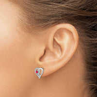 14k White Gold Ruby and Diamond Heart Earrings-EM7173-RU-002-WA