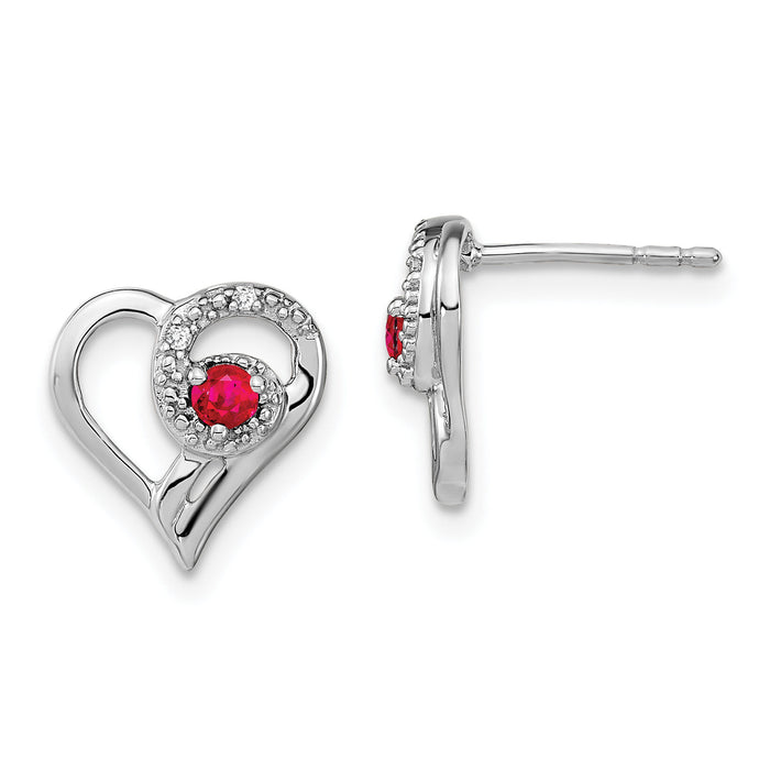 14k White Gold Ruby and Diamond Heart Earrings-EM7173-RU-002-WA