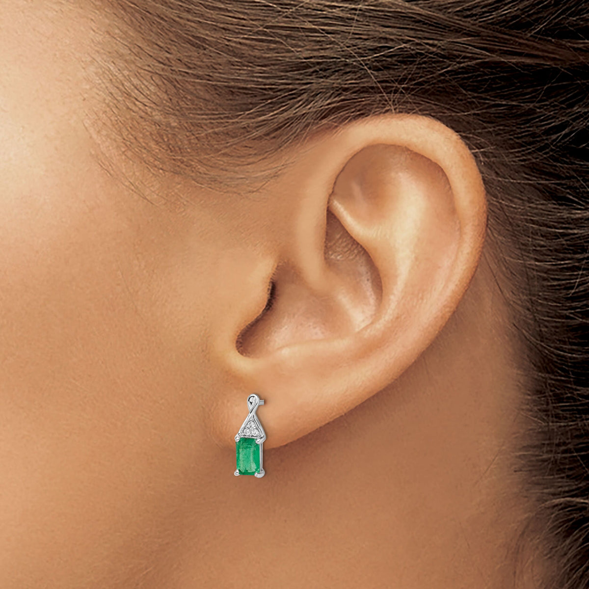 14k White Gold Emerald and Diamond Earrings-EM7187-EM-004-WA