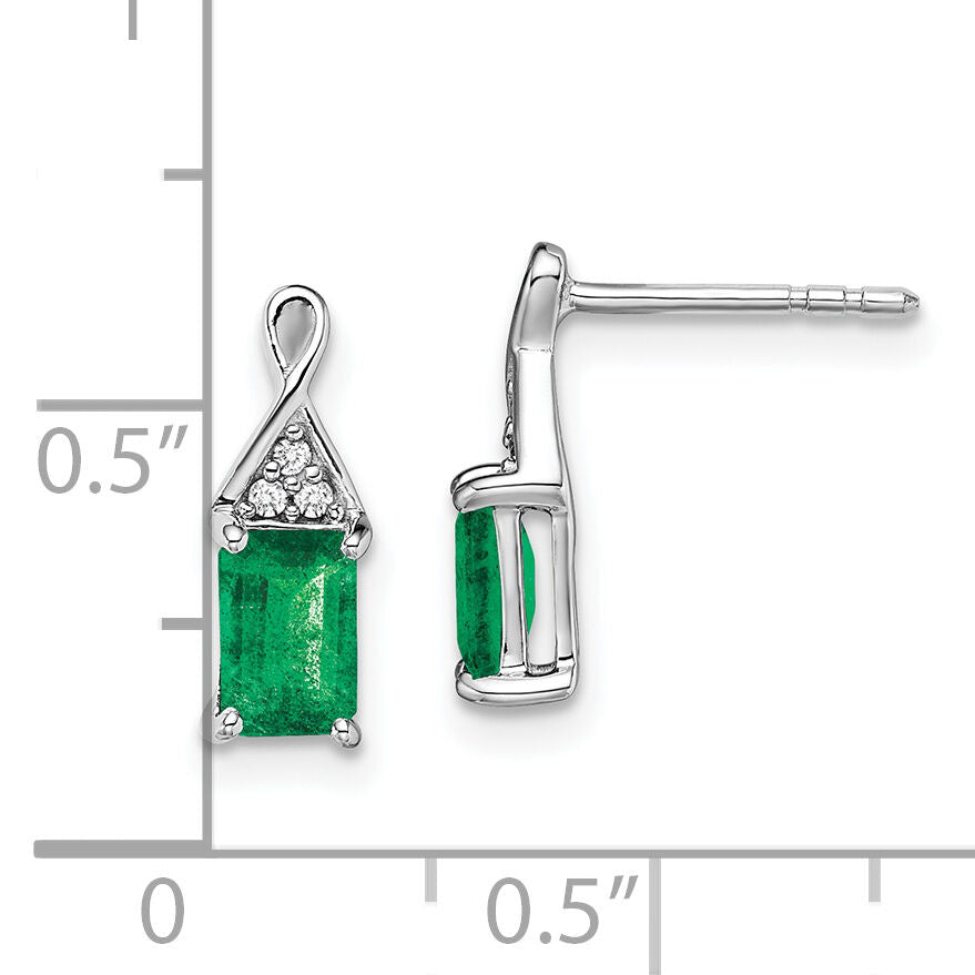 14k White Gold Emerald and Diamond Earrings-EM7187-EM-004-WA
