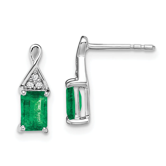 14k White Gold Emerald and Diamond Earrings-EM7187-EM-004-WA