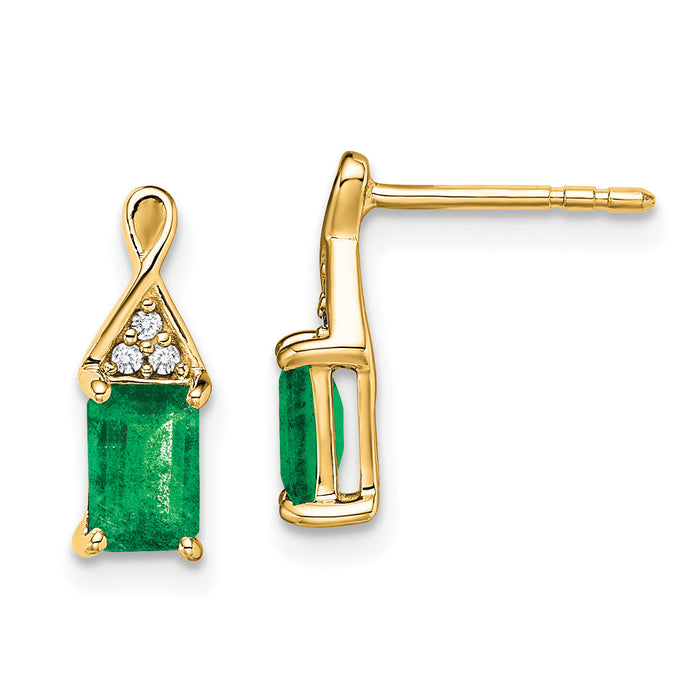14k Emerald and Diamond Earrings-EM7187-EM-004-YA