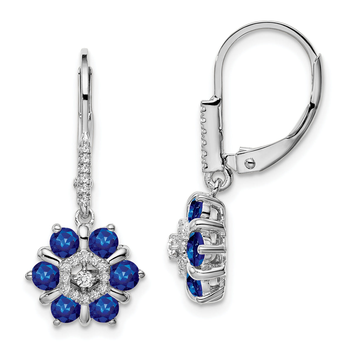 14k White Gold Sapphire and Diamond Leverback Earrings-EM7192-SA-014-WA