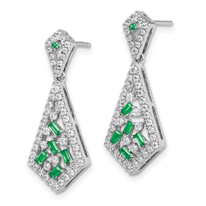 14k White Gold Emerald and Diamond Earrings-EM7194-EM-060-WA