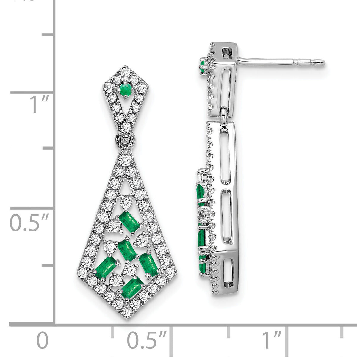 14k White Gold Emerald and Diamond Earrings-EM7194-EM-060-WA
