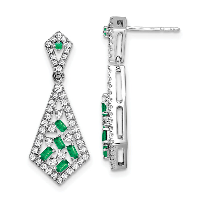 14k White Gold Emerald and Diamond Earrings-EM7194-EM-060-WA
