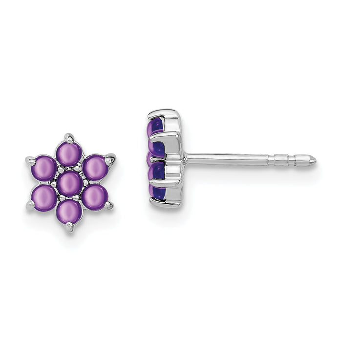 14k White Gold Amethyst Floral Post Earrings-EM7199-AM-W