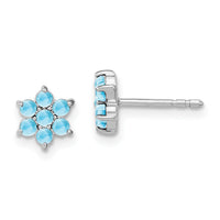 14k White Gold Blue Topaz Floral Post Earrings-EM7199-BT-W