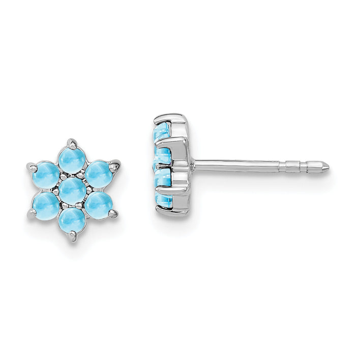14k White Gold Blue Topaz Floral Post Earrings-EM7199-BT-W