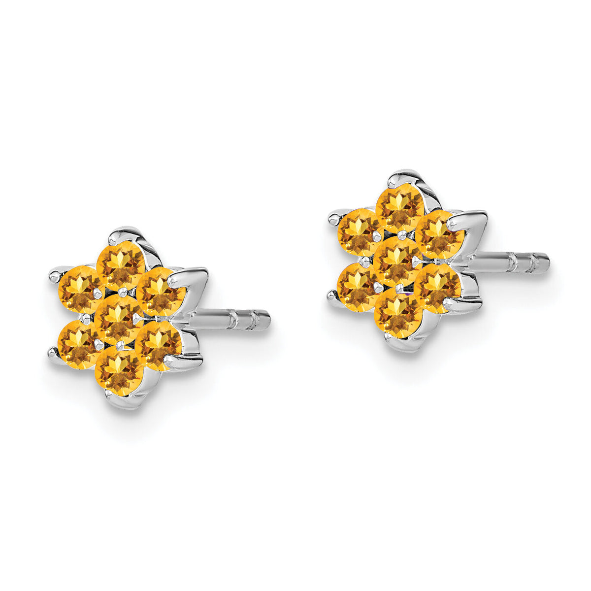 14k White Gold Citrine Floral Post Earrings-EM7199-CI-W