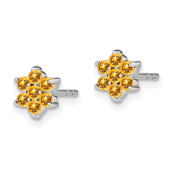 14k White Gold Citrine Floral Post Earrings-EM7199-CI-W