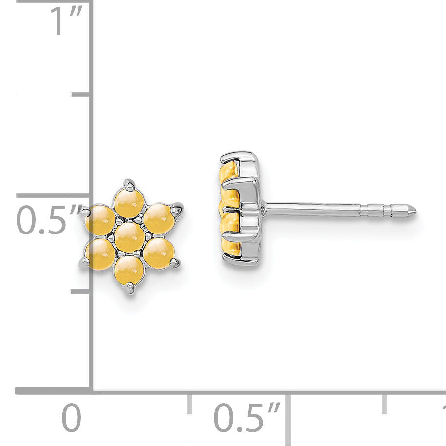 14k White Gold Citrine Floral Post Earrings-EM7199-CI-W