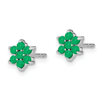 14k White Gold Emerald Floral Post Earrings-EM7199-EM-W