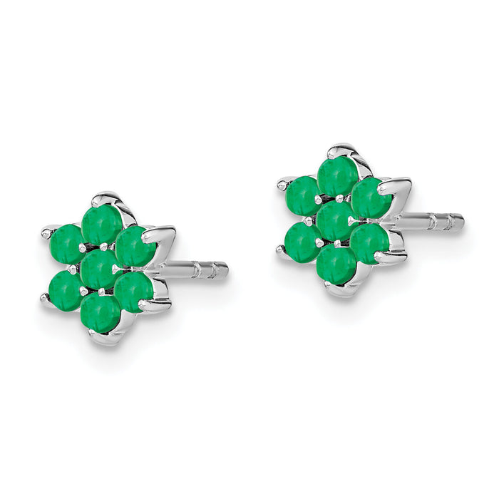 14k White Gold Emerald Floral Post Earrings-EM7199-EM-W