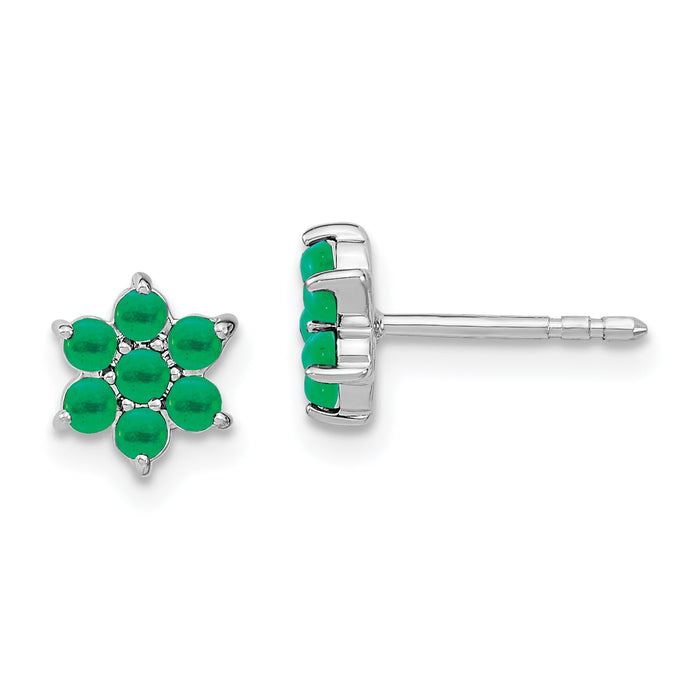 14k White Gold Emerald Floral Post Earrings-EM7199-EM-W