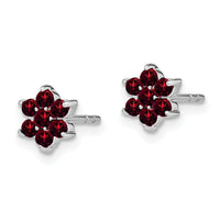 14k White Gold Garnet Floral Post Earrings-EM7199-GA-W