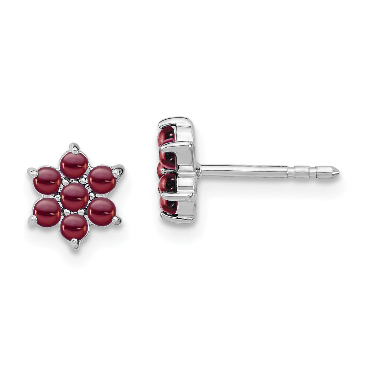 14k White Gold Garnet Floral Post Earrings-EM7199-GA-W
