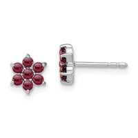 14k White Gold Garnet Floral Post Earrings-EM7199-GA-W