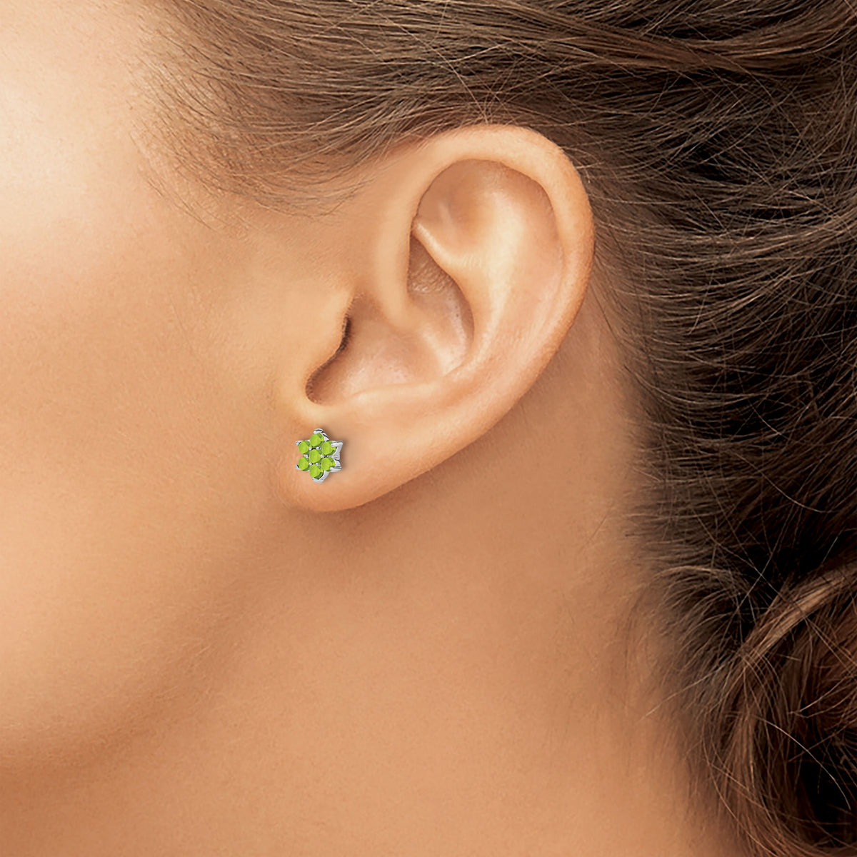 14k White Gold Peridot Floral Post Earrings-EM7199-PE-W
